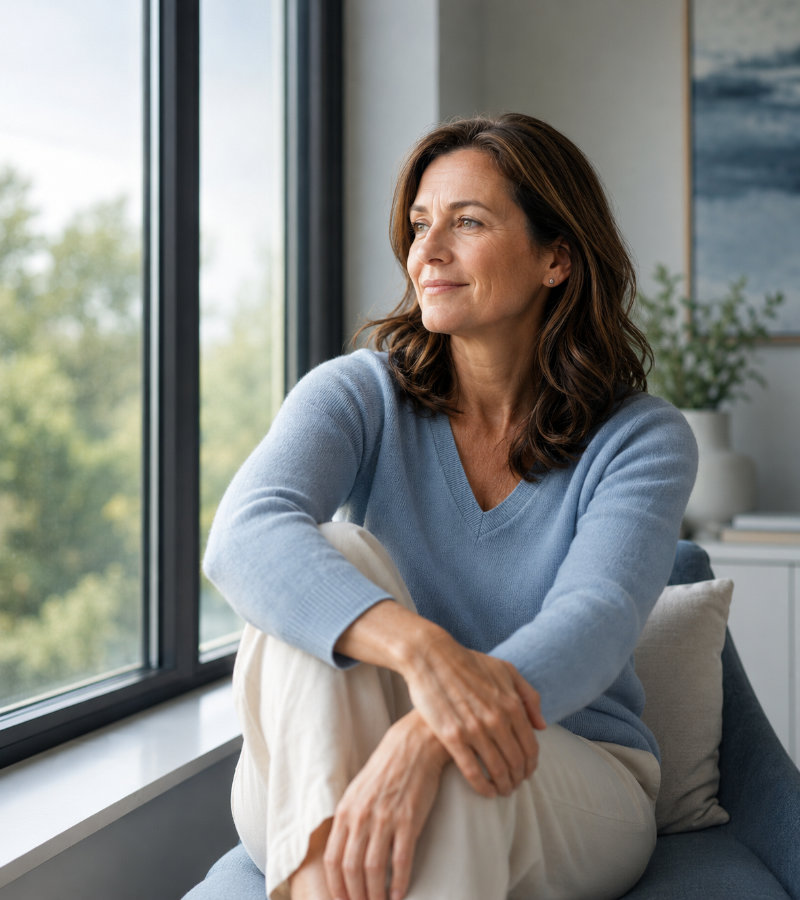 Woman looking calm and hopeful